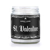 Gothic Valentine's Day Candle with black Label and white text that reads "saint valentine"