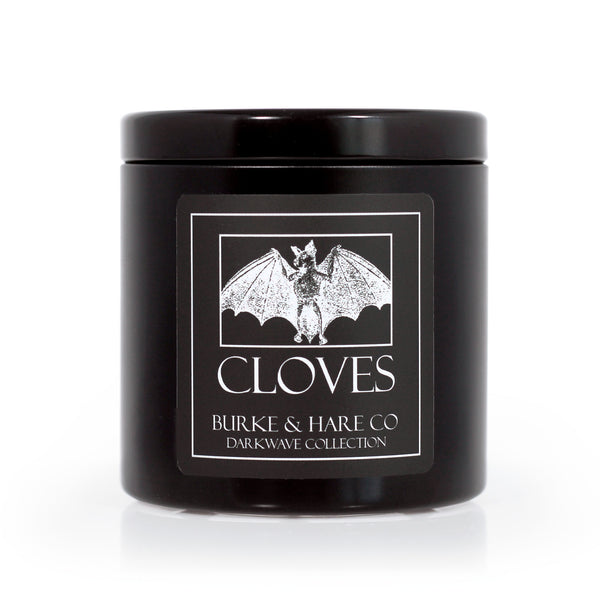 Gothic Scented Black Candle with Bat on label in a Black Tin Container