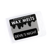 Devil's Night Wax melts in a clear clamshell package with black and white striped label. Halloween Inspired