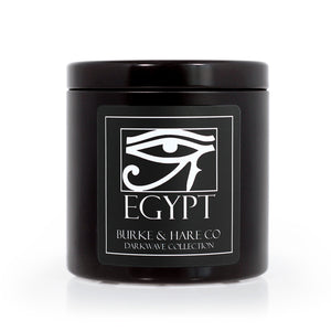 Black Goth Candle called Egypt with Eye of Horus on label. Cool Black Candle