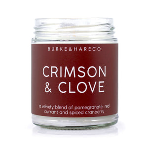 Clove scented candle with crimson label