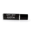 Goth perfume oil with black label and white text